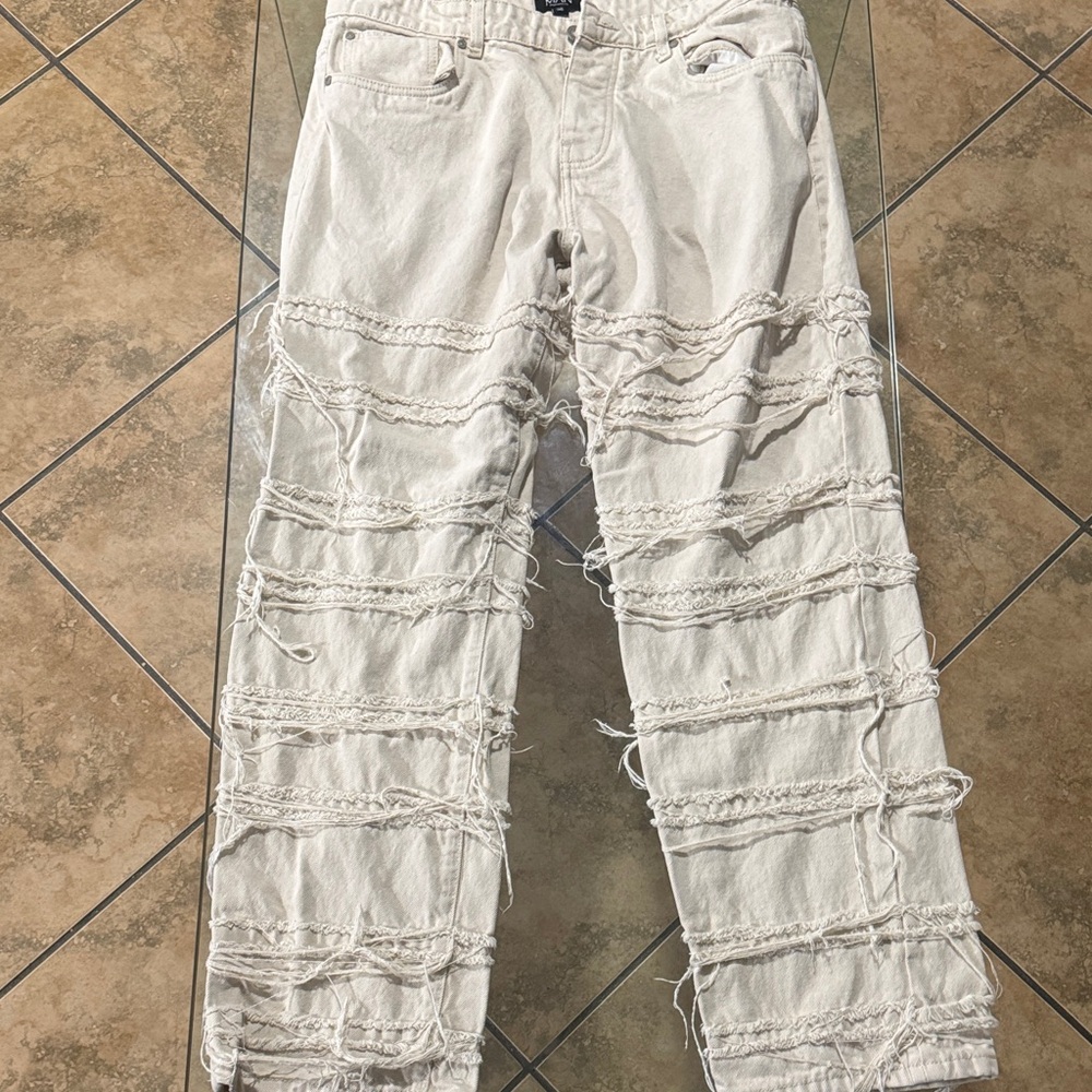 Boohoo Mens Cream Straight Jeans